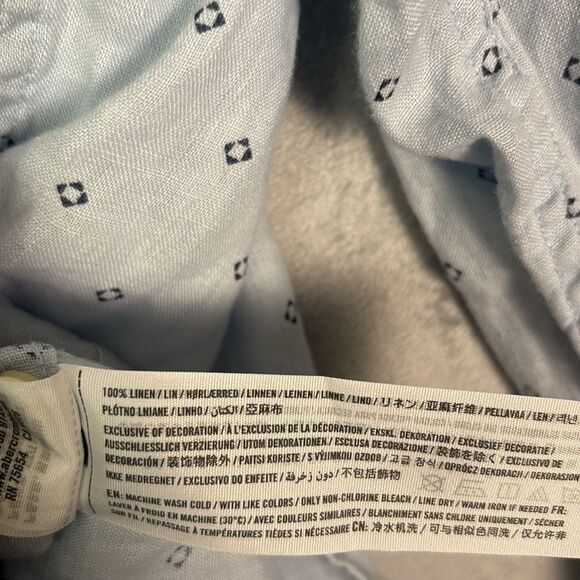 Abercrombie & Fitch Light Blue Polka Dot Linen Button Up Long Sleeve Size Medium - Picture 8 of 10